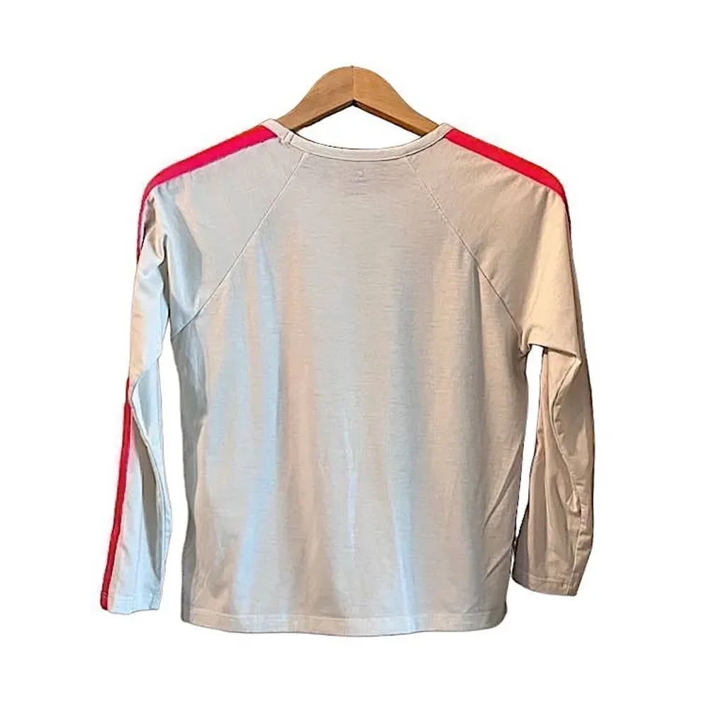 🌴 GapFit Tape Long Sleeve Tee Ivory Frost Girls Large Orange & Fuscia Stripe